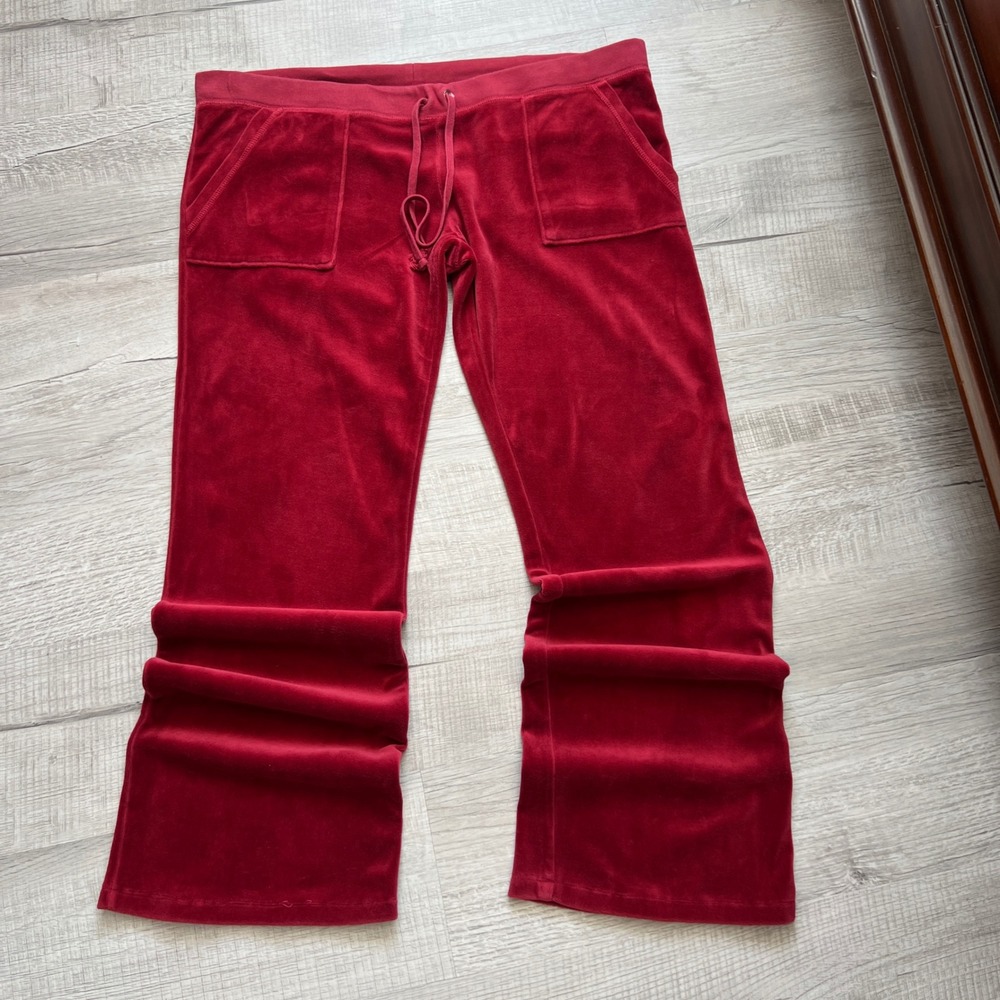 Juicy Couture Red Velour Track Pants Flare Leg Y2K Loungewear Large JGMU 0007
